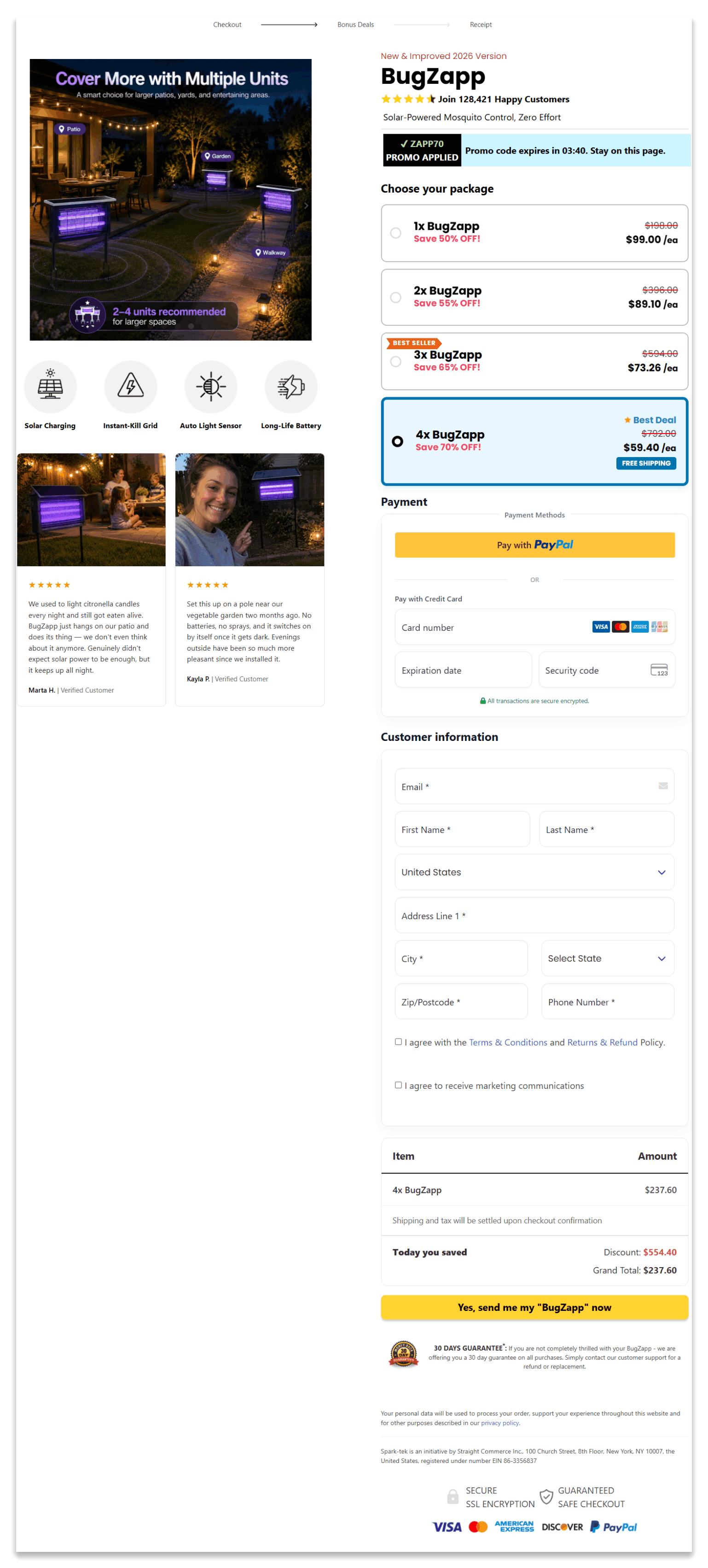 BugZapp secure checkout page
